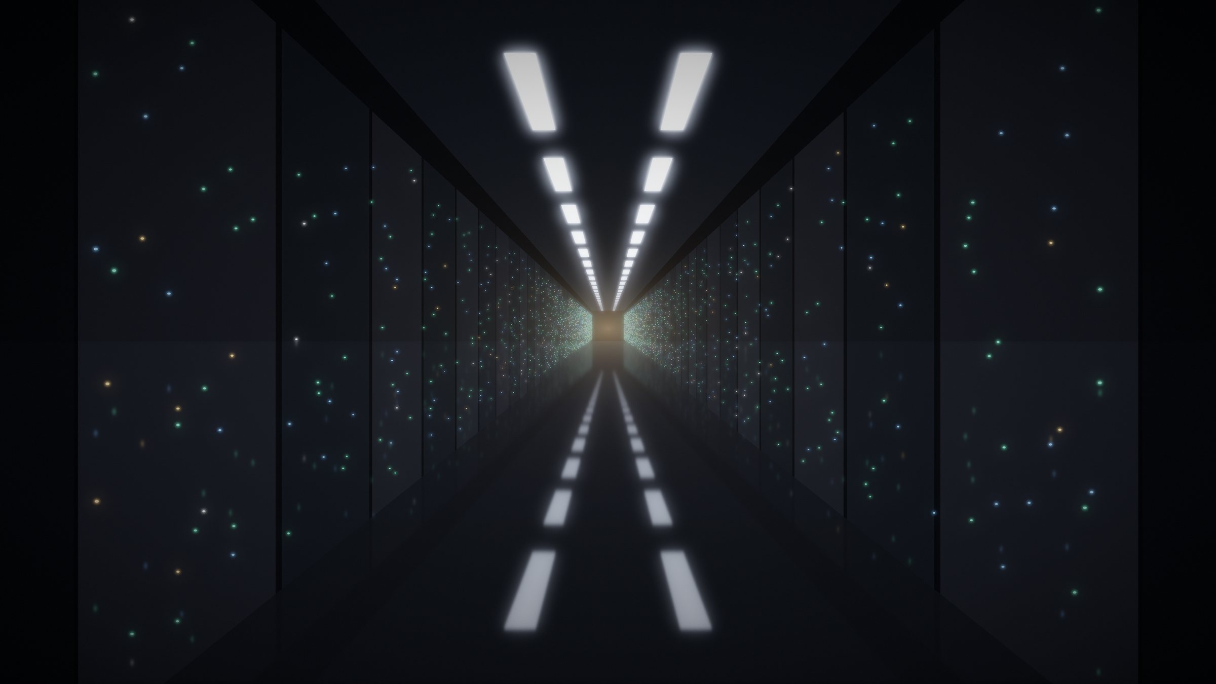 Data-centre corridor with server racks: ICT systems covered by DORA